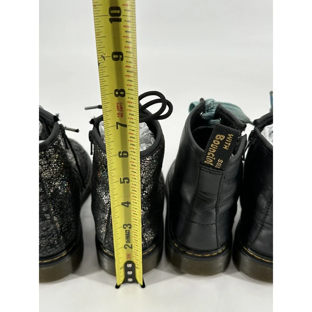 Lot of 2 Dr Martens 1460J Black Leather & Metallic Mid Combat Boot Junior Size 3